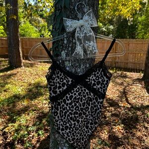Altar'd State Leopard Print Bodysuit with Black Lace